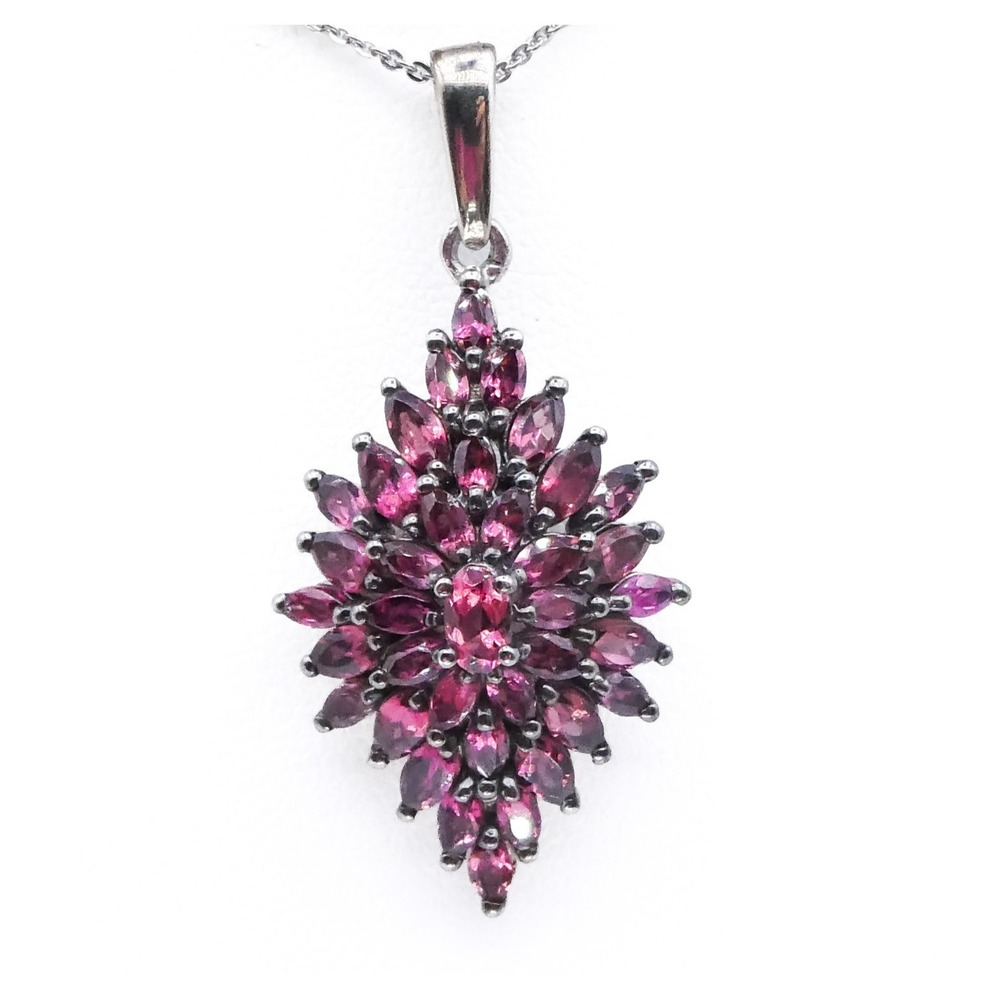 Djoy Rubelite Cluster Platinum Plated Sterling Silver New 20" Pendant Necklace